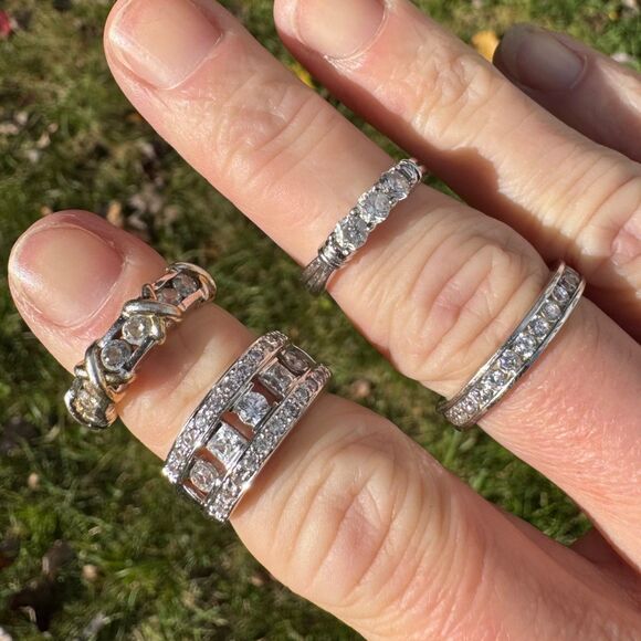 VINTAGE ESTATE LOT Sterling Silver DQ CZ Tennis Bracelet Rings Pendants Earrings - Picture 15 of 17